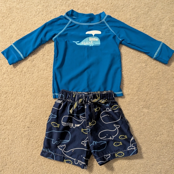 Baby Boy 9 Month Whale Swimsuit Rash Guard And Trunks - Picture 1 of 2